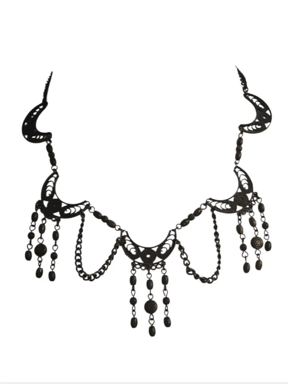 Bohemian Bronze Crescent Fringe Necklace